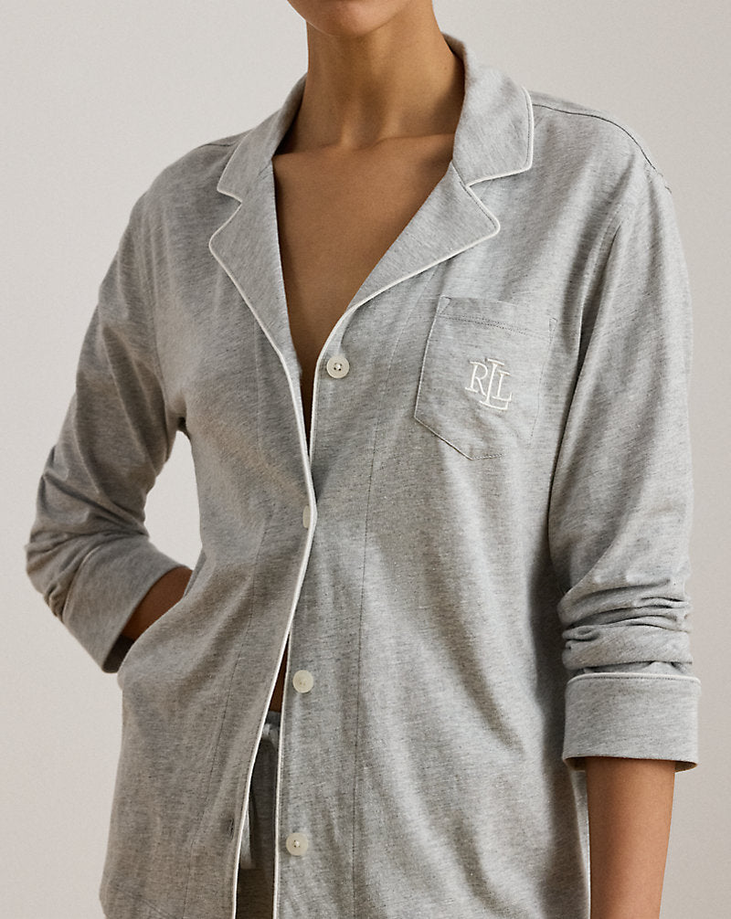 Knit Cotton-Blend Sleep Set Heather Grey