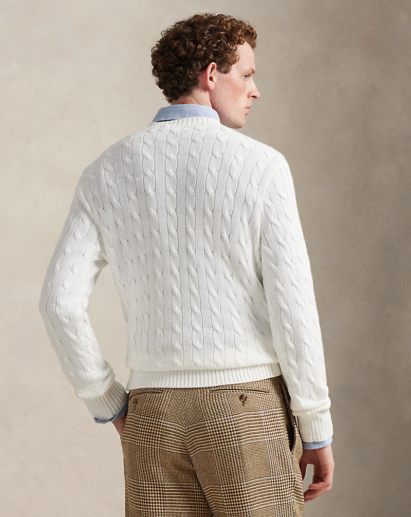 Cable-Knit Cotton Crewneck Jumper Deckwash White