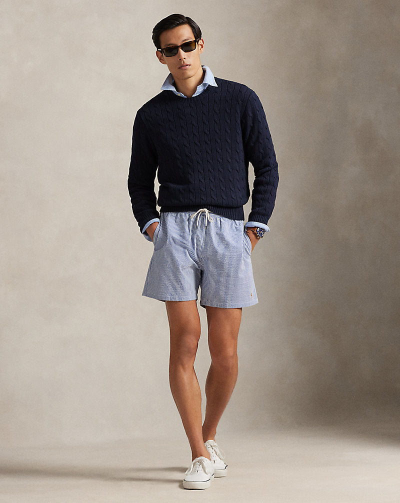 Cable-Knit Cotton Crewneck Jumper Hunter Navy
